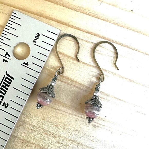 Rhodochrosite Beaded Dangle Earrings - Picture 6 of 9